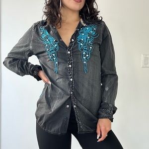 Latin y2k long sleeve button up